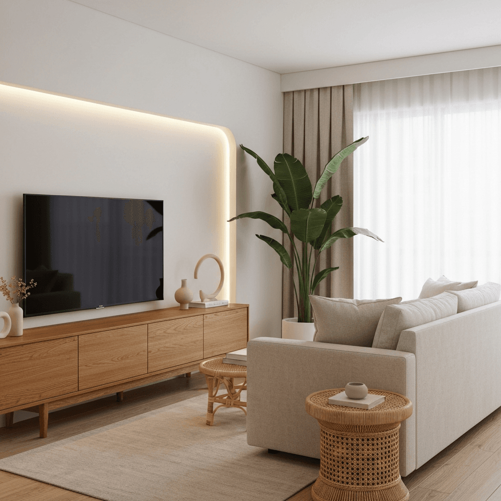 AI-generated Japandi living room redesign for HDB flat