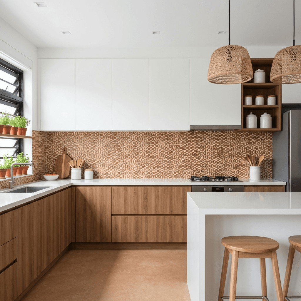 Tropical modern AI redesign of BTO kitchen
