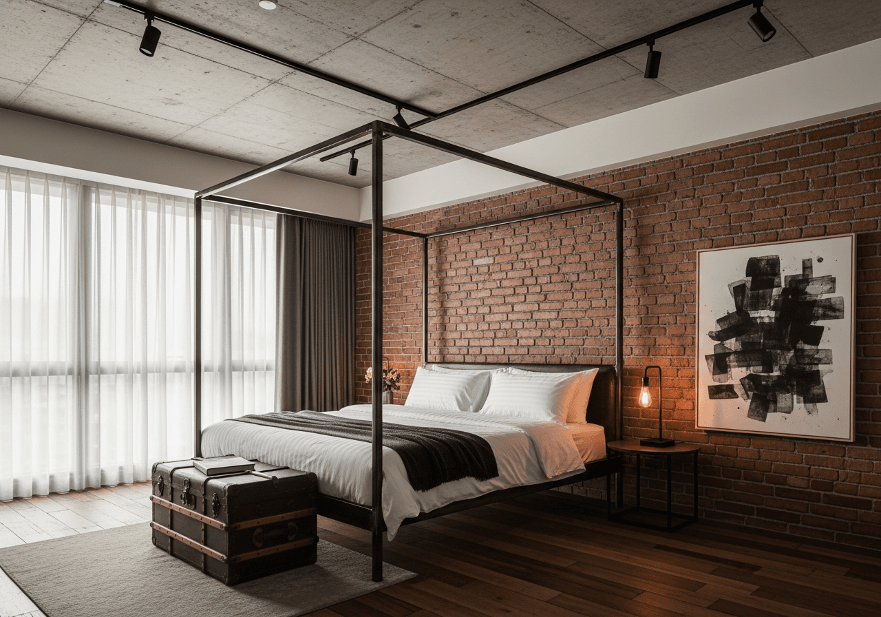 Industrial Loft Master Bedroom design Singapore — AI generated