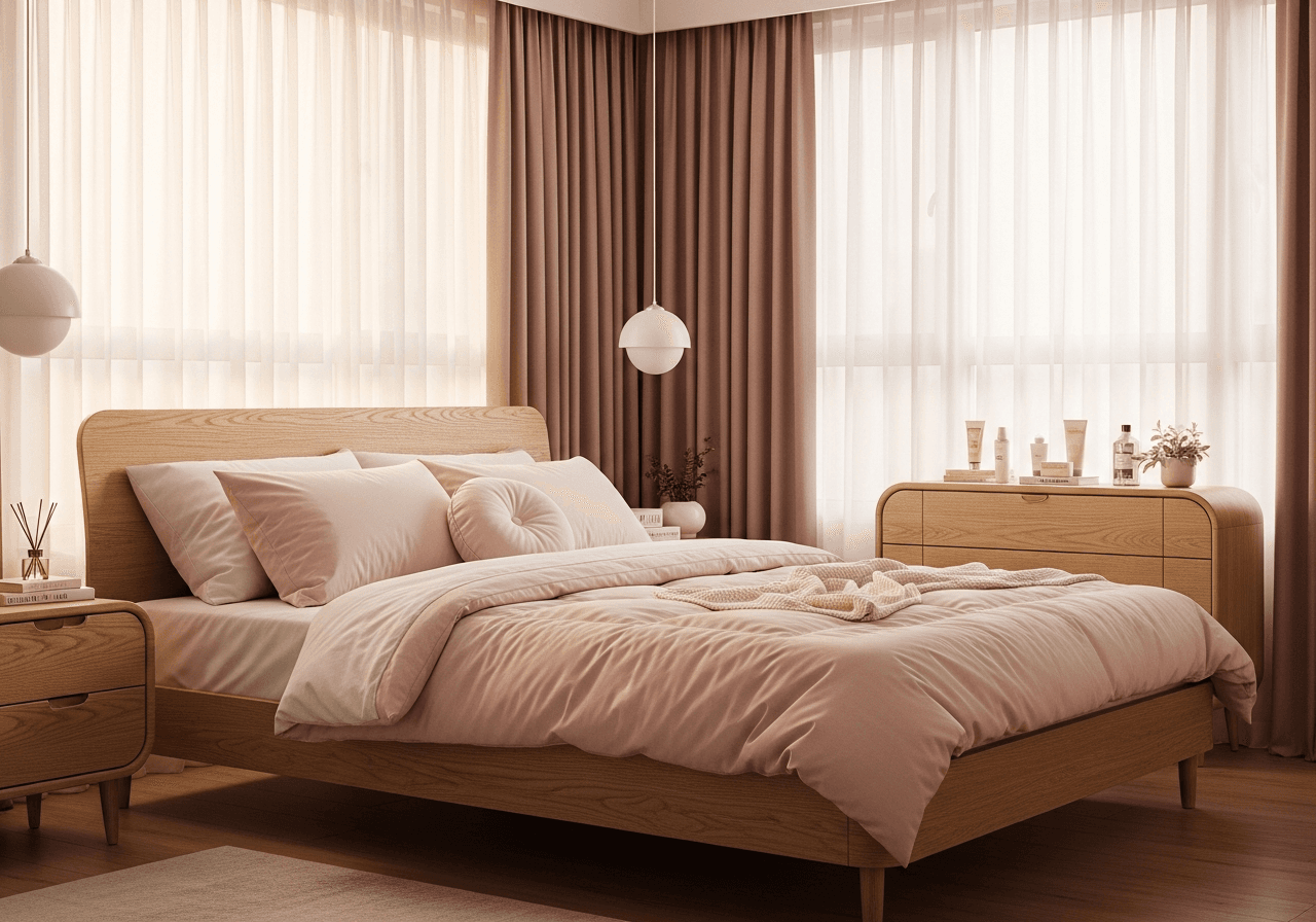 Korean Minimalist Master Bedroom design Singapore — AI generated