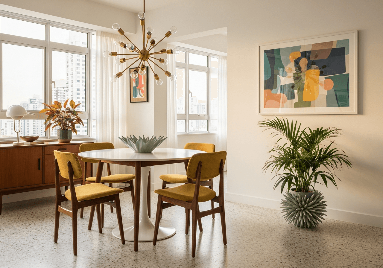 Mid-Century Modern Tropical Dining Room design Singapore