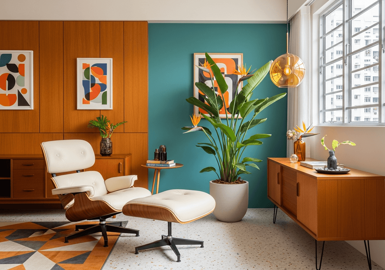 Mid-Century Modern Tropical Living Room