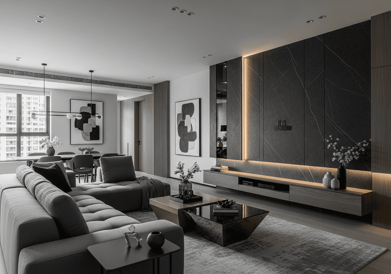 Modern Contemporary Living Room design Singapore — AI generated